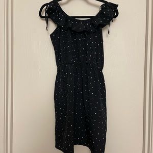 Urban Outfitters Black Star Print Dress w/ Ruffle Tie Straps and Pockets Size L